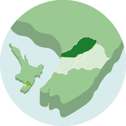Map of lower North Island of New Zealand showcasing the Manawatū region