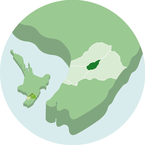 Map of lower North Island of New Zealand showcasing the Palmerston North region